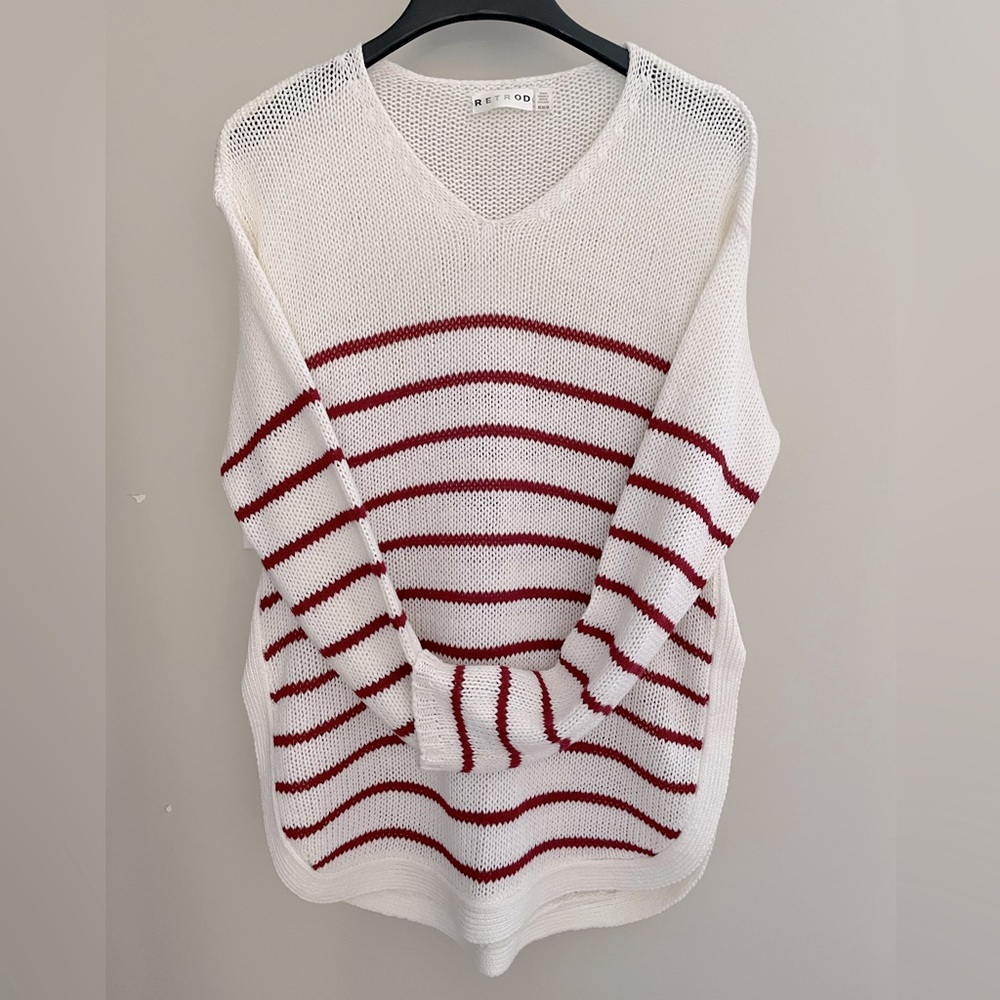 White and Red Striped Sweater